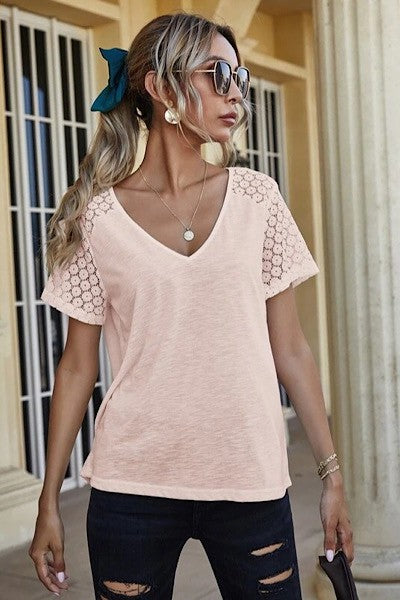 V neck top Blouse with lace detailing
