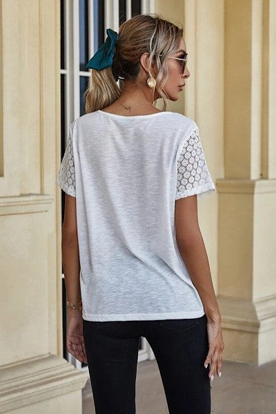 V neck top Blouse with lace detailing