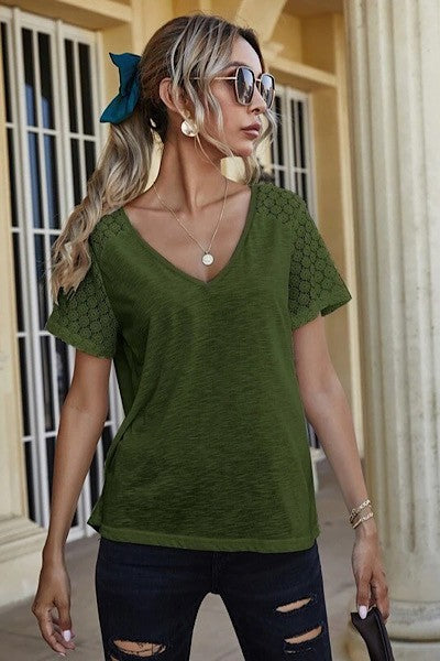 V neck top Blouse with lace detailing