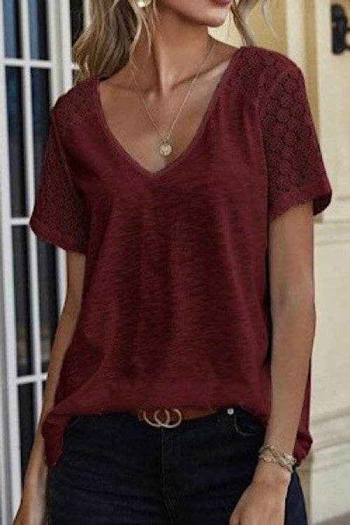 V neck top Blouse with lace detailing