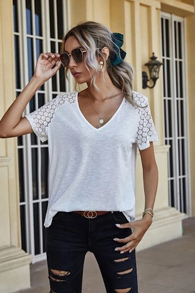 V neck top Blouse with lace detailing