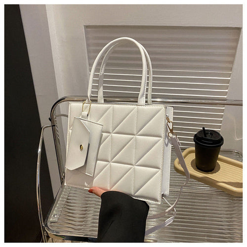 Fashion Plaid Shoulder Bag With Small Wallet Simple Elegant Portable