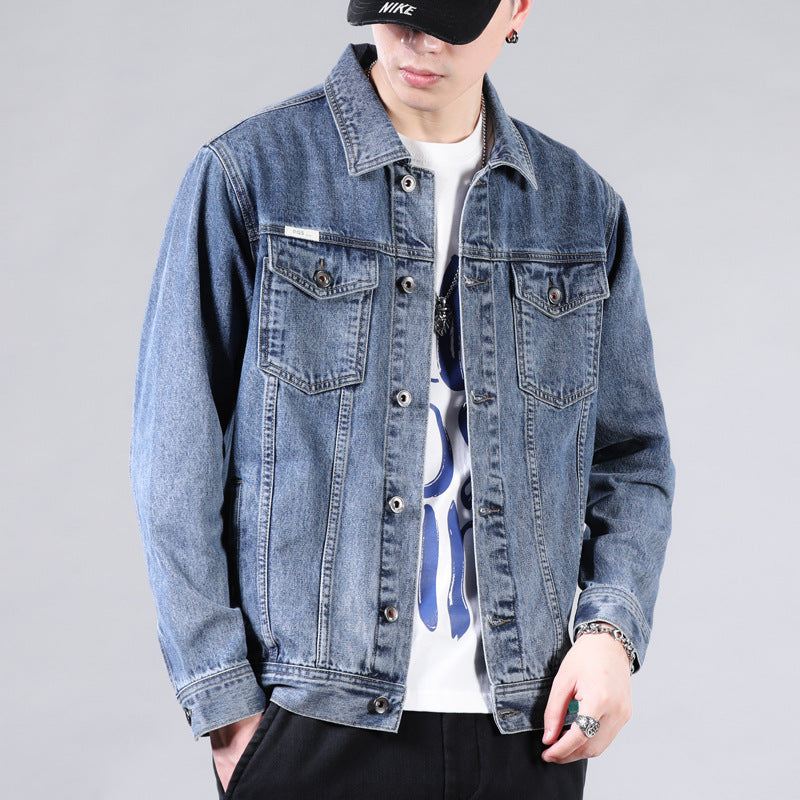 Men's solid color casual denim jacket
