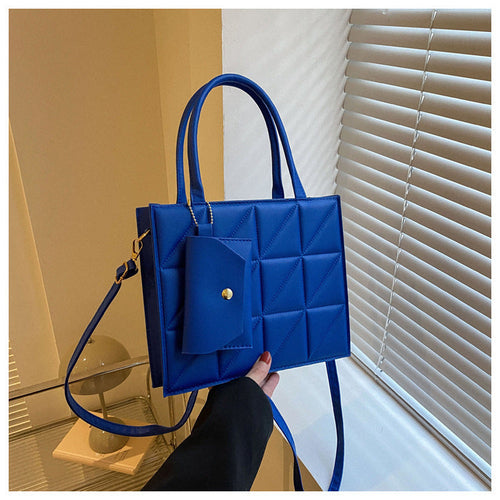 Fashion Plaid Shoulder Bag With Small Wallet Simple Elegant Portable