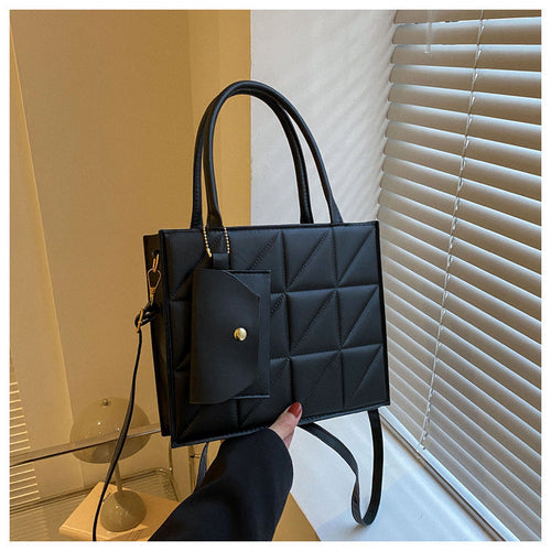 Fashion Plaid Shoulder Bag With Small Wallet Simple Elegant Portable