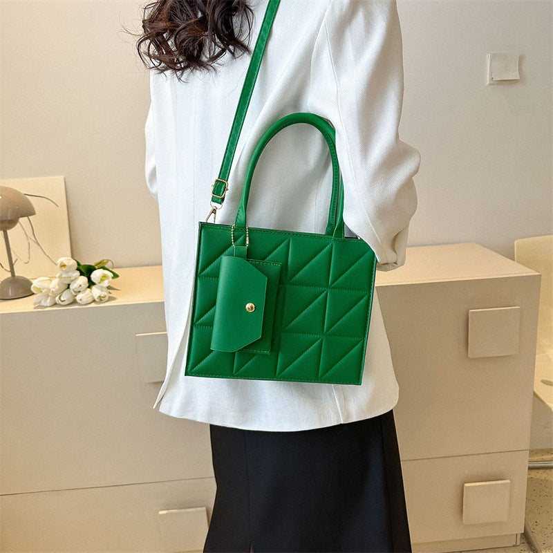 Fashion Plaid Shoulder Bag With Small Wallet Simple Elegant Portable