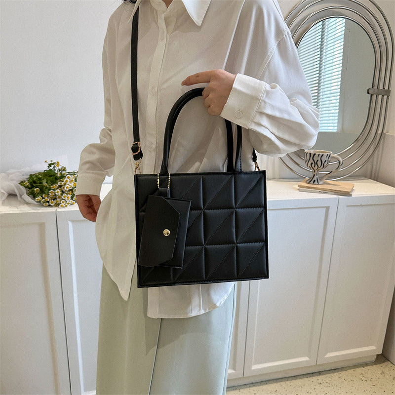 Fashion Plaid Shoulder Bag With Small Wallet Simple Elegant Portable