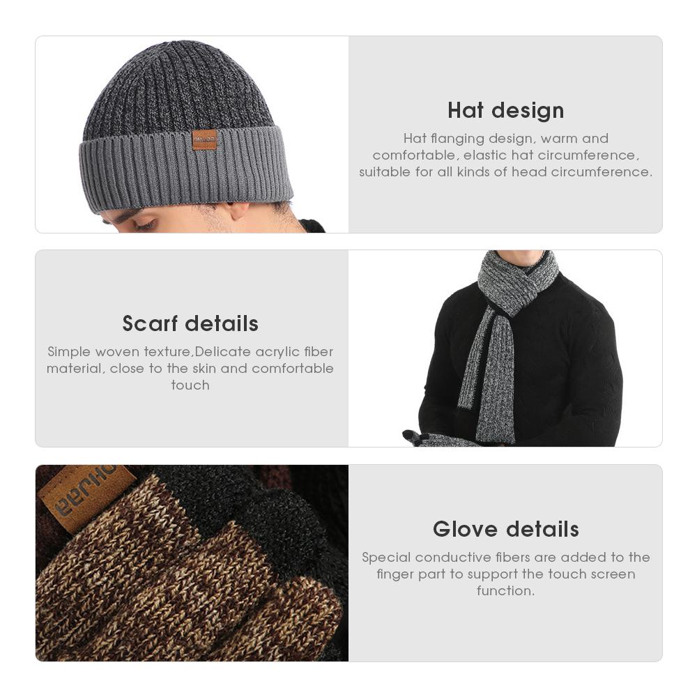 3-piece set Winter Gear featuring a Beanie Hat, Long Scarf and Touch Screen Gloves