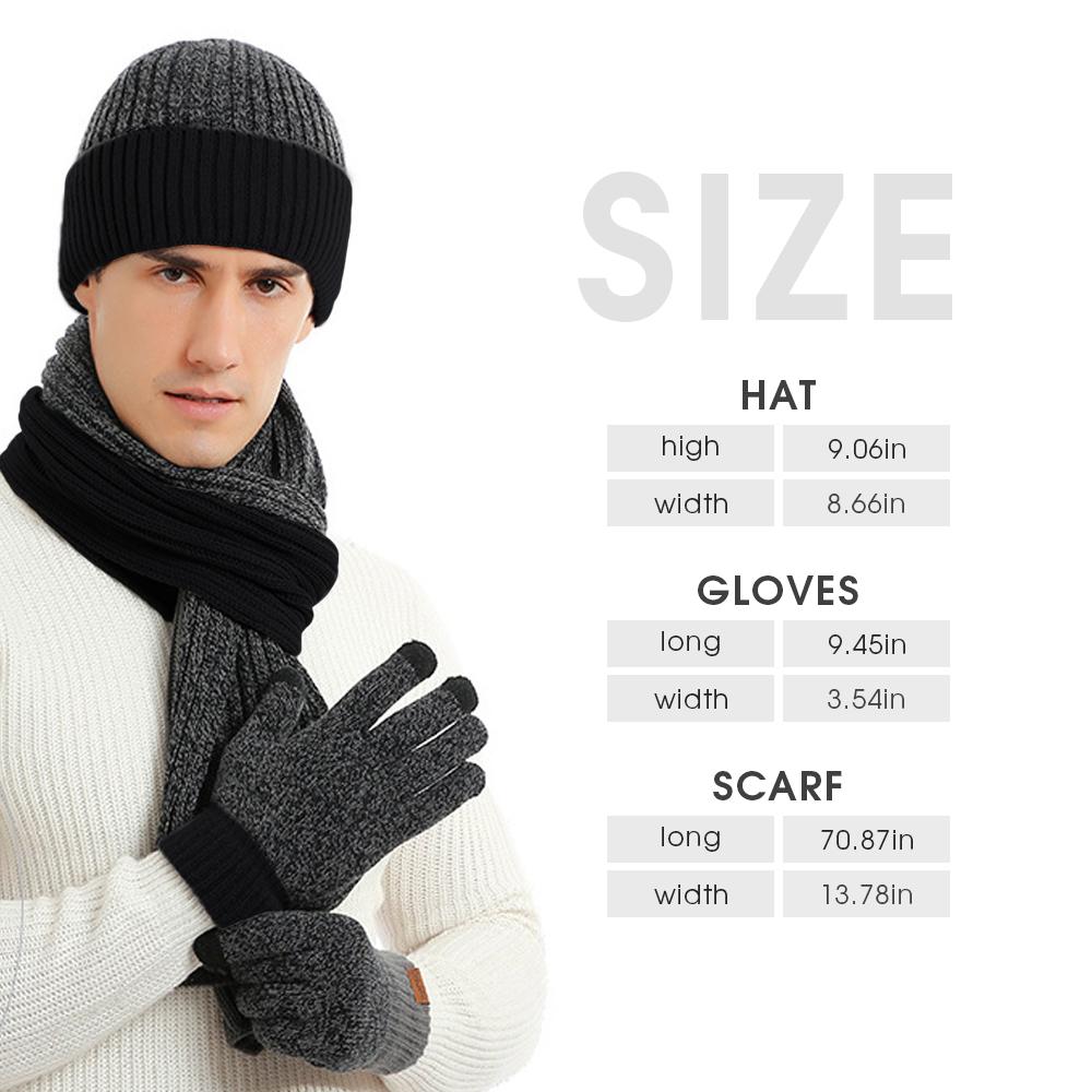 3-piece set Winter Gear featuring a Beanie Hat, Long Scarf and Touch Screen Gloves