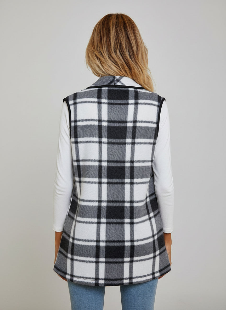 Plaid Open Front Vest