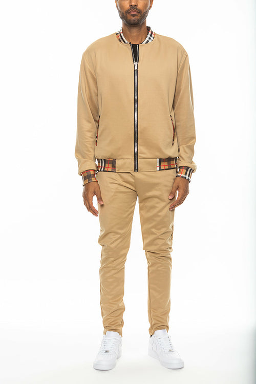 Men's Checkered Detail Track Jacket Set