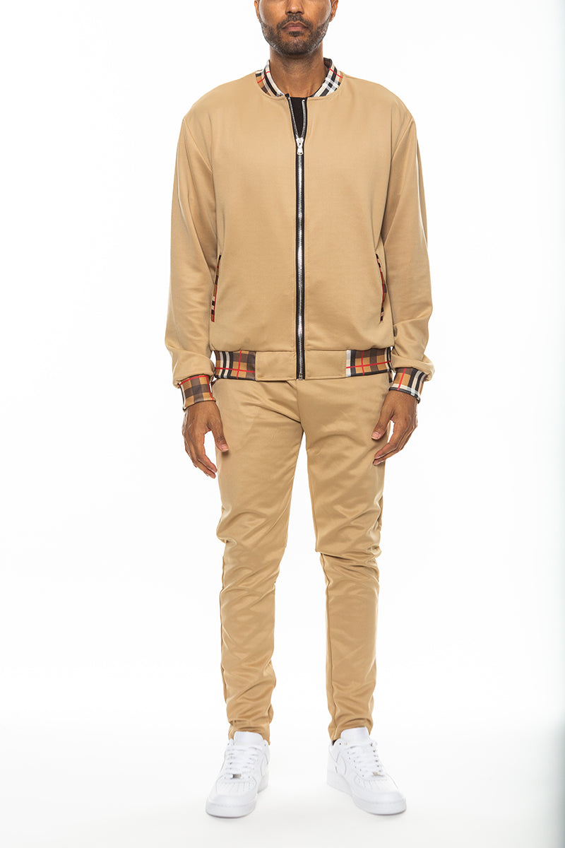 Men's Checkered Detail Track Jacket Set