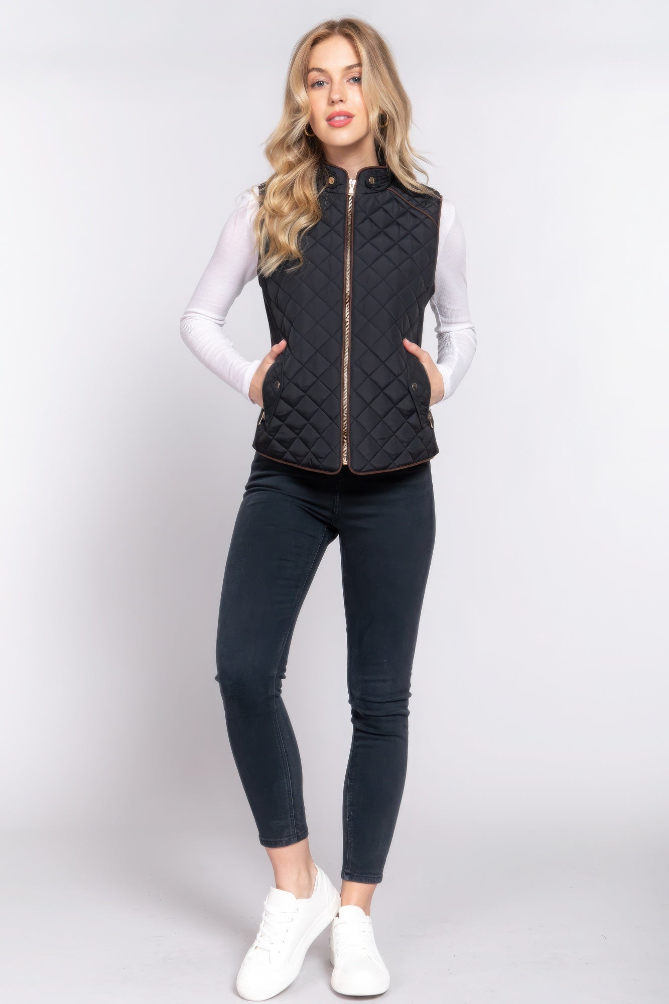 Lightweight Warm Suede Piping Quilted Padding Vest