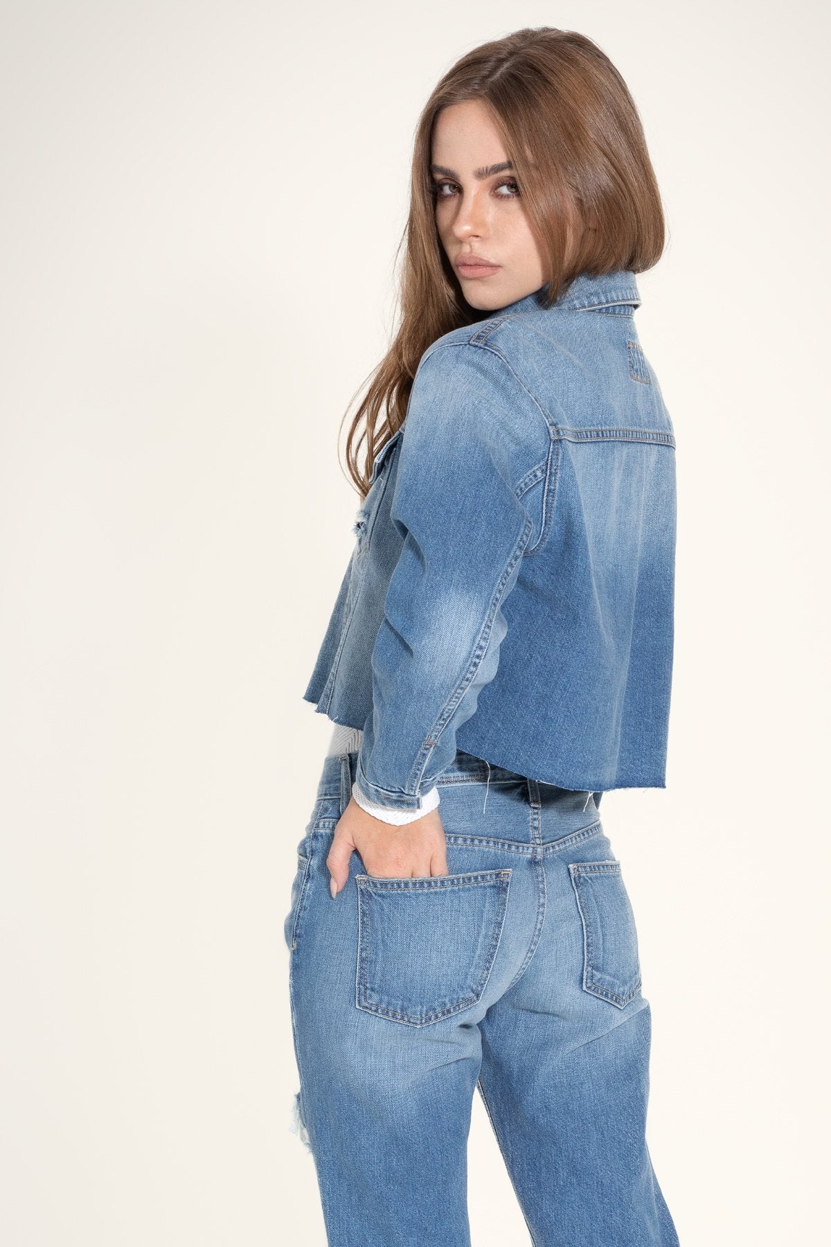 Pixie - Women's Blue Long-Sleeved Crop Jacket