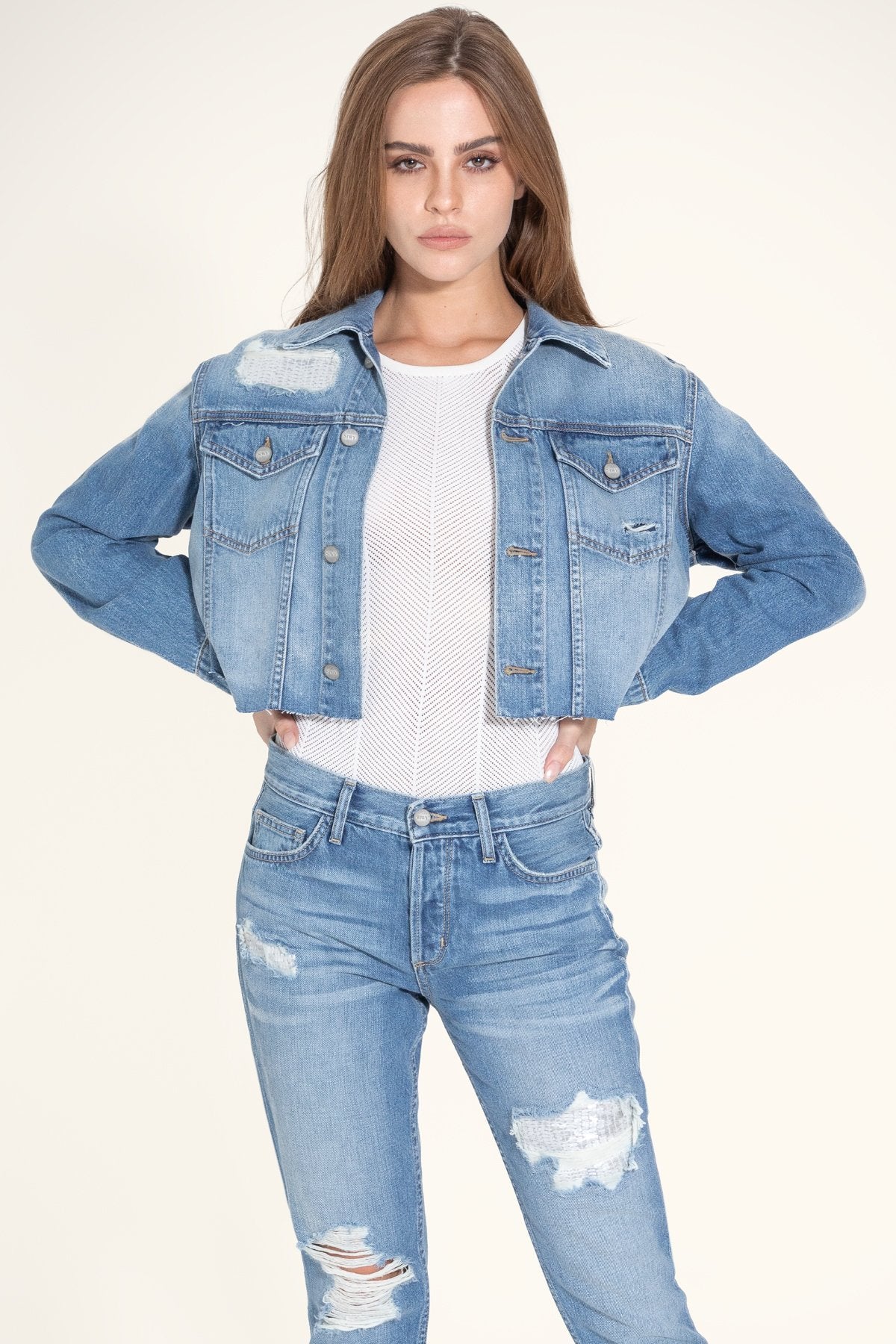 Pixie - Women's Blue Long-Sleeved Crop Jacket