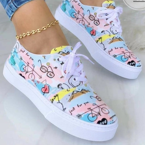 Women Fashion Graffiti Sneakers Trainers Shoes