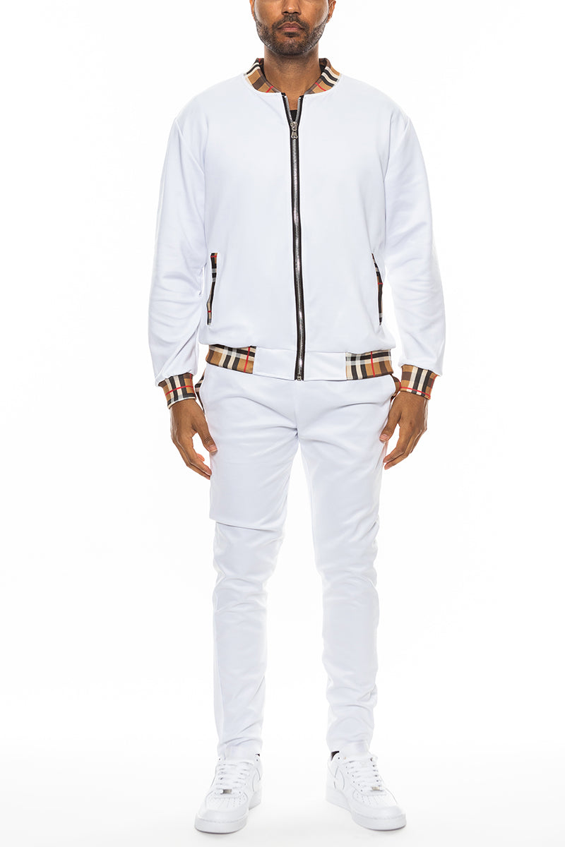 Men's Checkered Detail Track Jacket Set