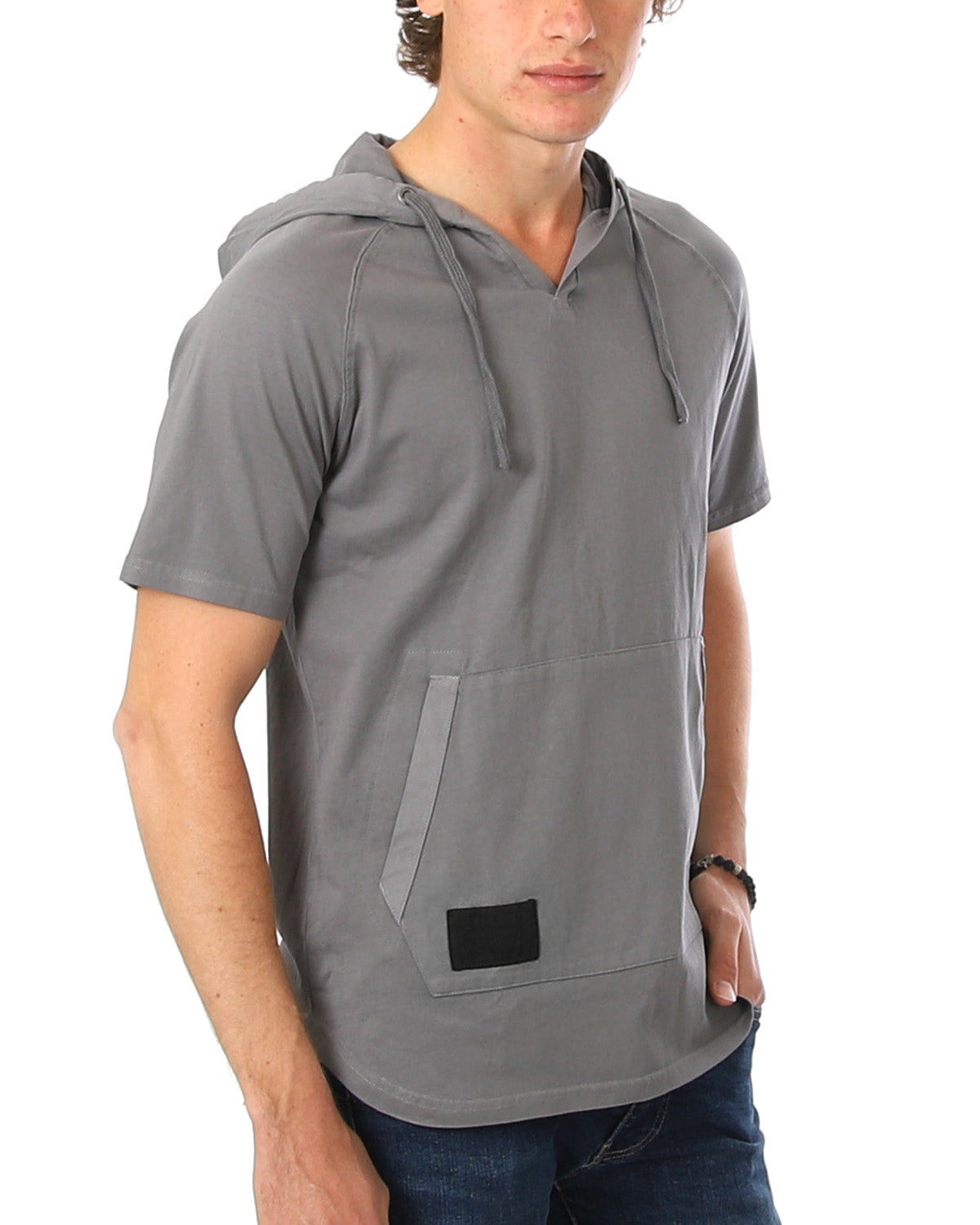 ZIMEGO Pigment Dyed Hooded Shirt Short Sleeve V Neck Raglan Henley Style Hoodie-1