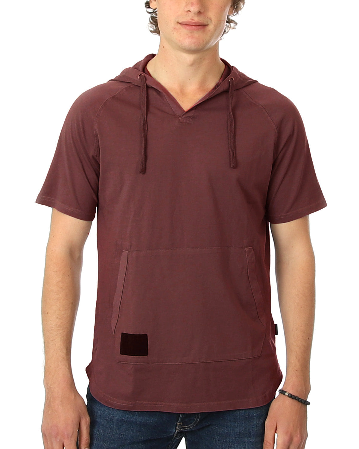 ZIMEGO Pigment Dyed Hooded Shirt Short Sleeve V Neck Raglan Henley Style Hoodie-2