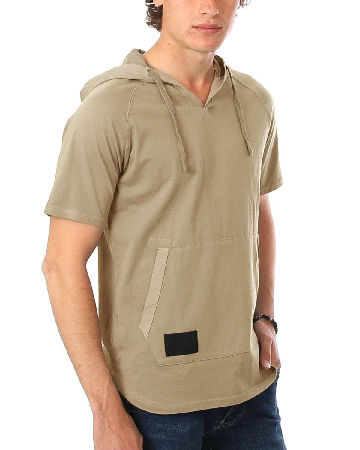 ZIMEGO Pigment Dyed Hooded Shirt Short Sleeve V Neck Raglan Henley Style Hoodie-4