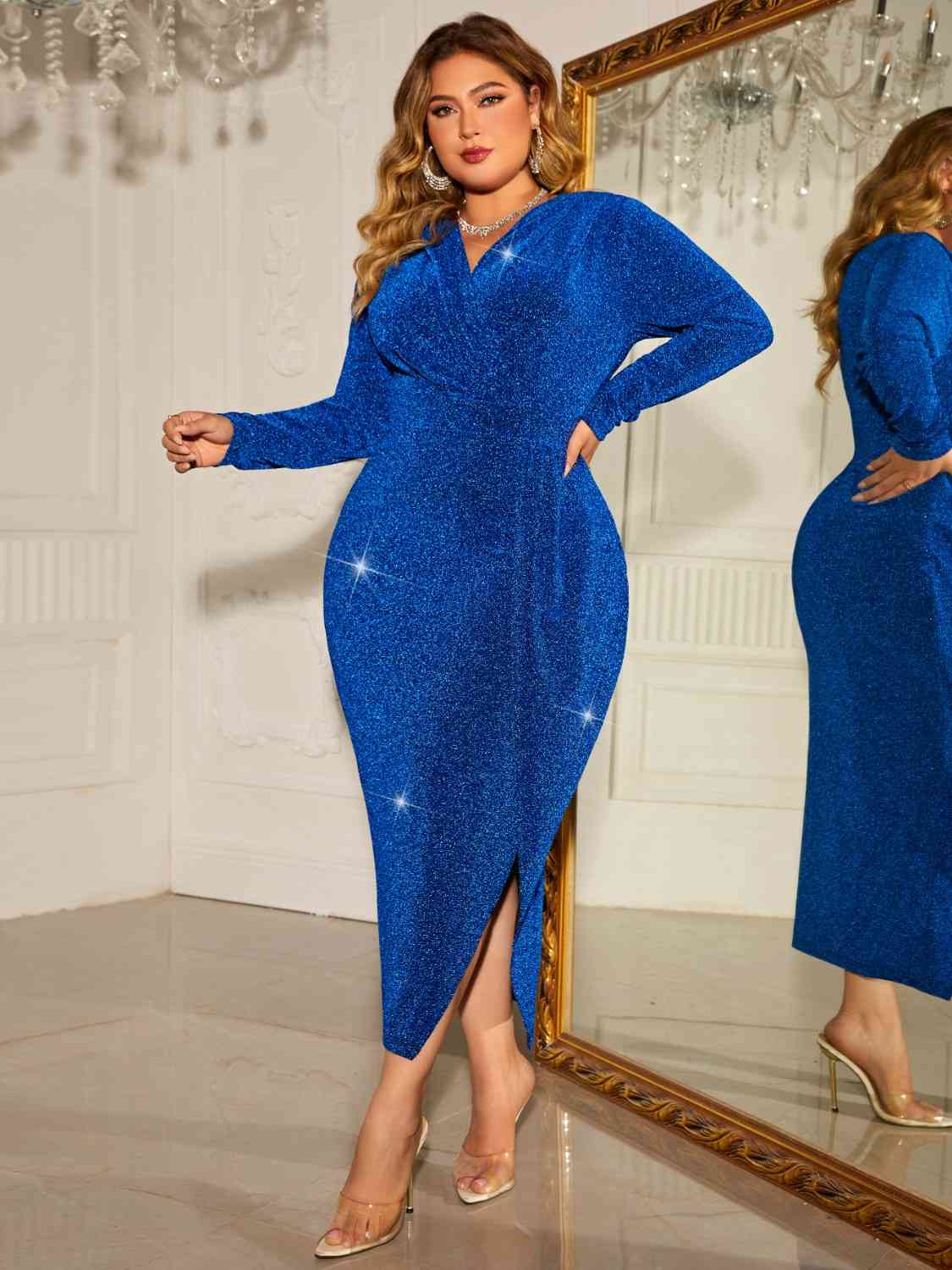 Hana Surplice Plus Curve Neck Slit Dress