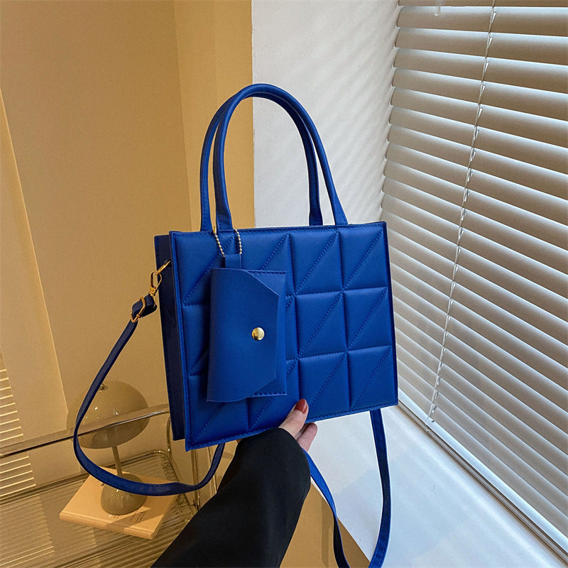 Fashion Plaid Shoulder Bag With Small Wallet Simple Elegant Portable