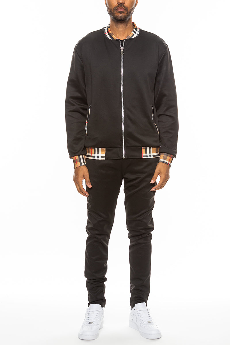 Men's Checkered Detail Track Jacket Set
