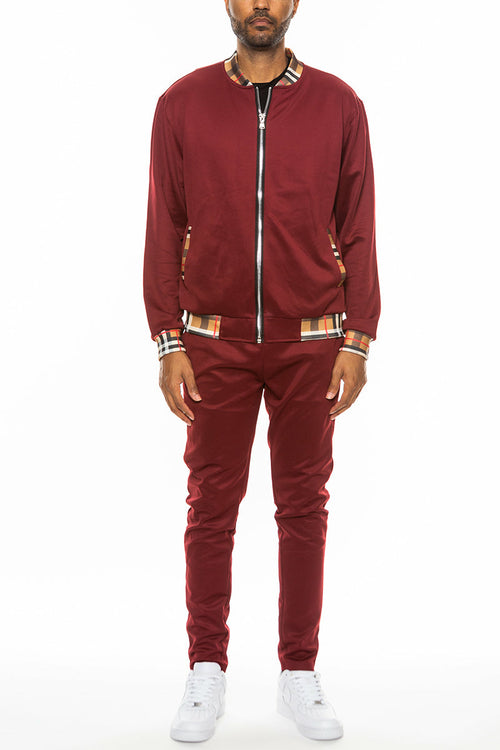 Men's Checkered Detail Track Jacket Set