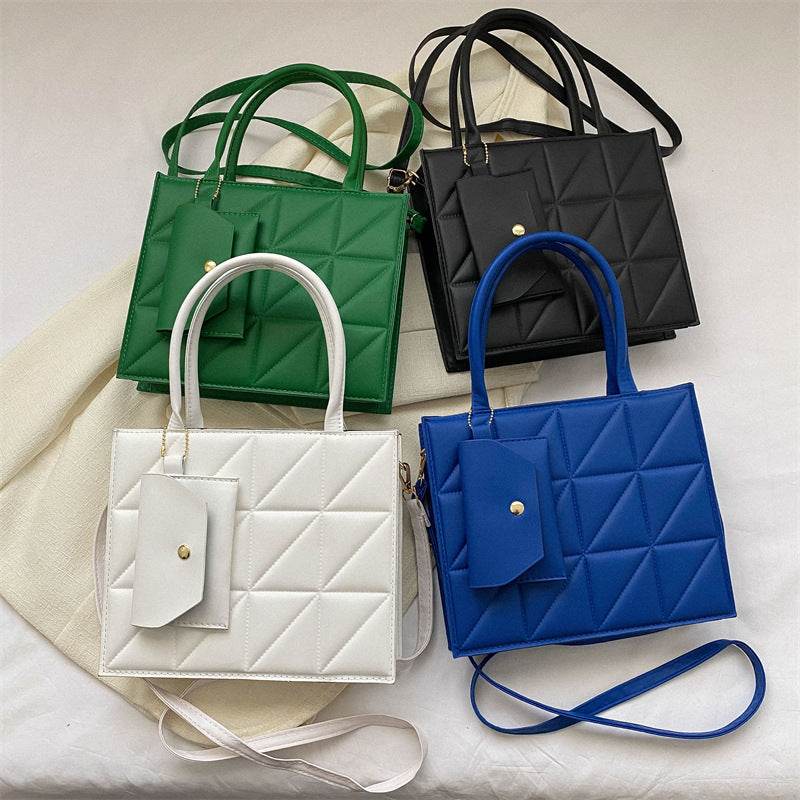 Fashion Plaid Shoulder Bag With Small Wallet Simple Elegant Portable