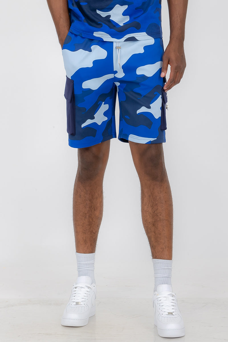 Men's Blue Full Camo Toggle Shorts