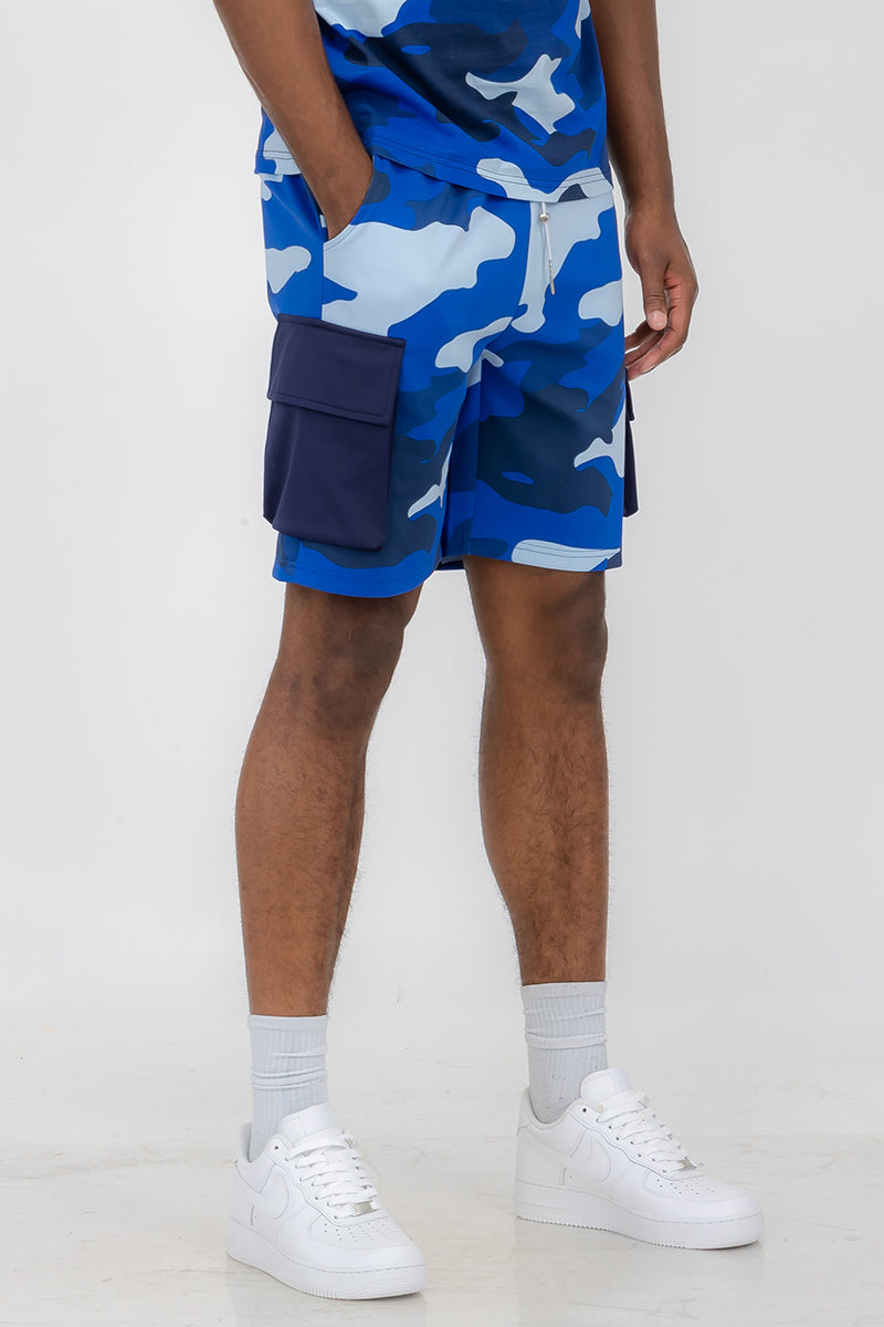 Men's Blue Full Camo Toggle Shorts