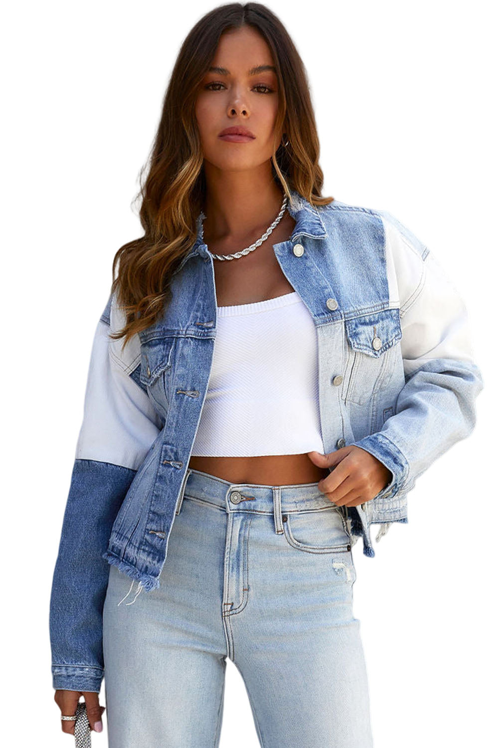Women's Sky Blue Denim Hem Jacket