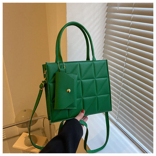 Fashion Plaid Shoulder Bag With Small Wallet Simple Elegant Portable