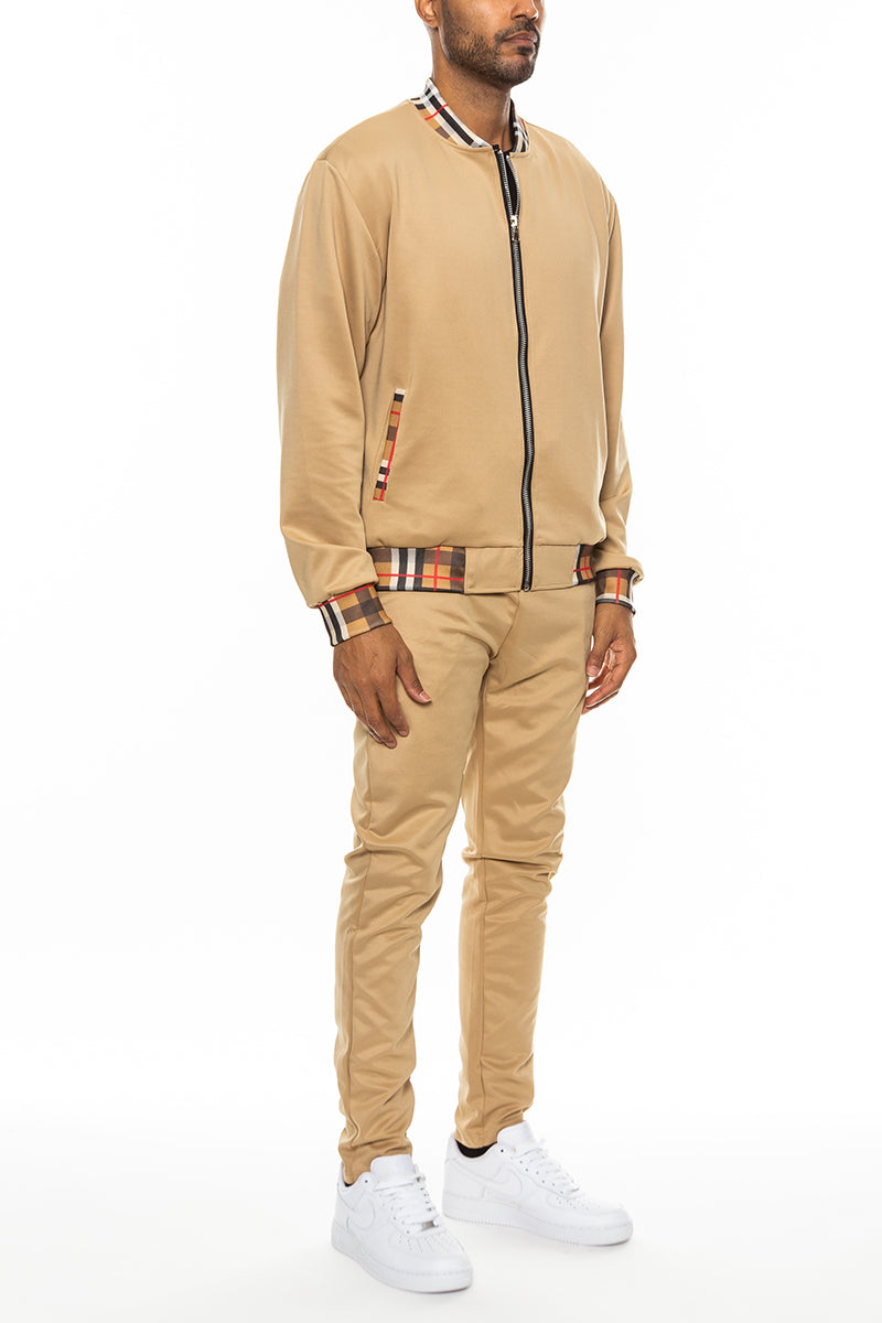 Men's Checkered Detail Track Jacket Set