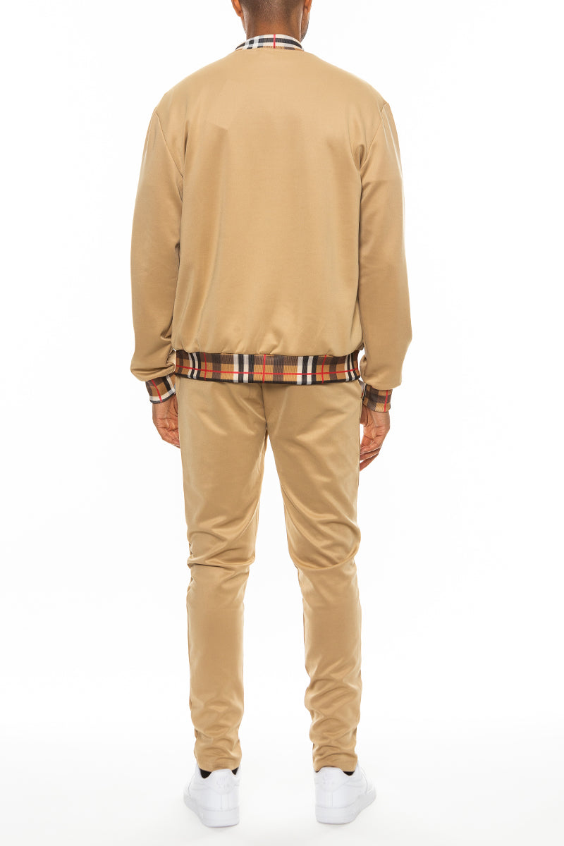 Men's Checkered Detail Track Jacket Set