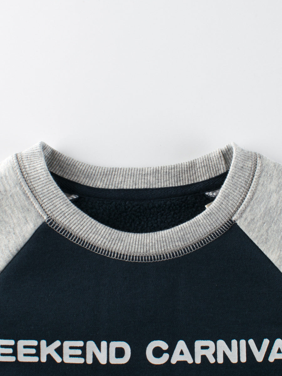 Autumn and Winter New Arrival Kids Boys Letters Print Crew Neck Long Sleeves Color Patchwork Sweatshirt-3