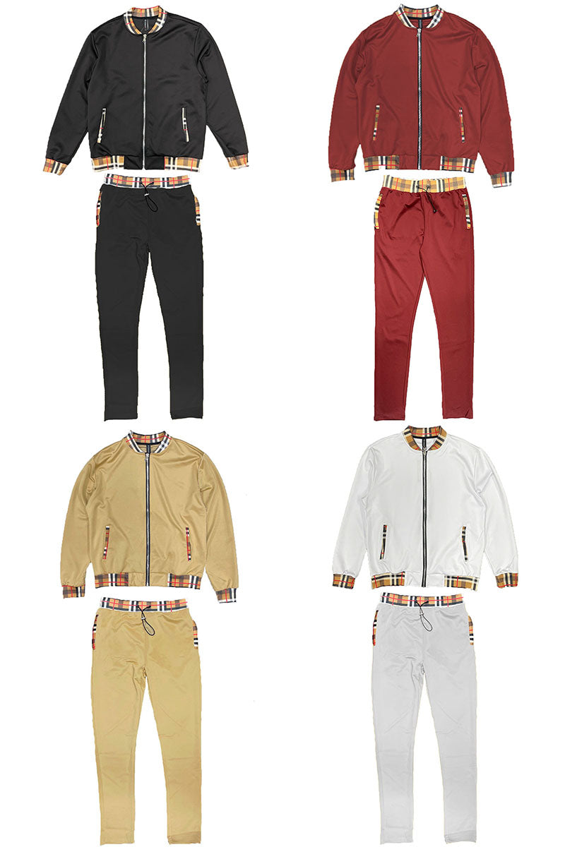 Men's Checkered Detail Track Jacket Set