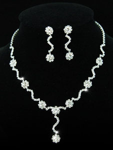 Dangle Flowers Rhinestone Necklace Earrings Set XS1105-0