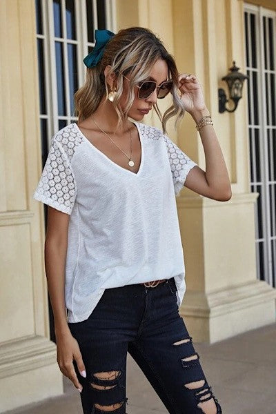 V neck top Blouse with lace detailing