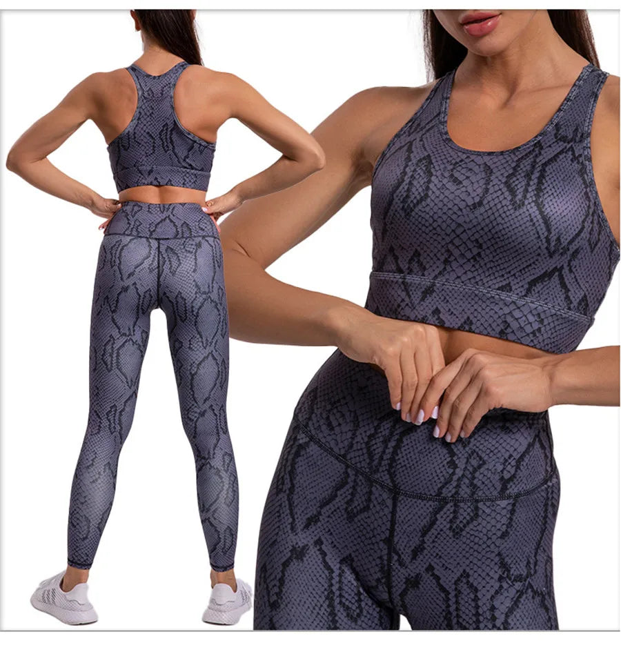 Snake Skin Sport Set Women Gym Outfit Workout Clothes Sportswear Yoga Suit for Fitness Gym Leggings Set Active Wear