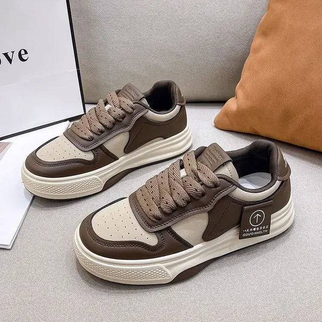 Board Shoes Women's Sneakers New Muffin Thick Bottom Khaki Black White Color Matching Fashion Women's Shoes Casual Sports Shoes