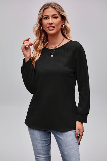 Women’s Round Neck Long Sleeve Tee – Casual Solid Basic Top