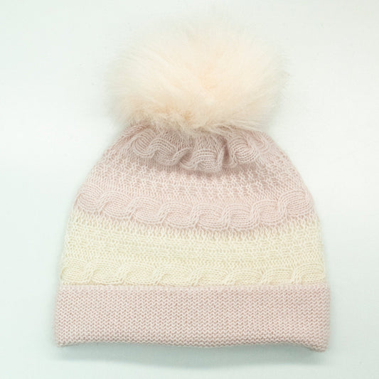 BABY CASHMERE CABLE HAT WITH POM-0