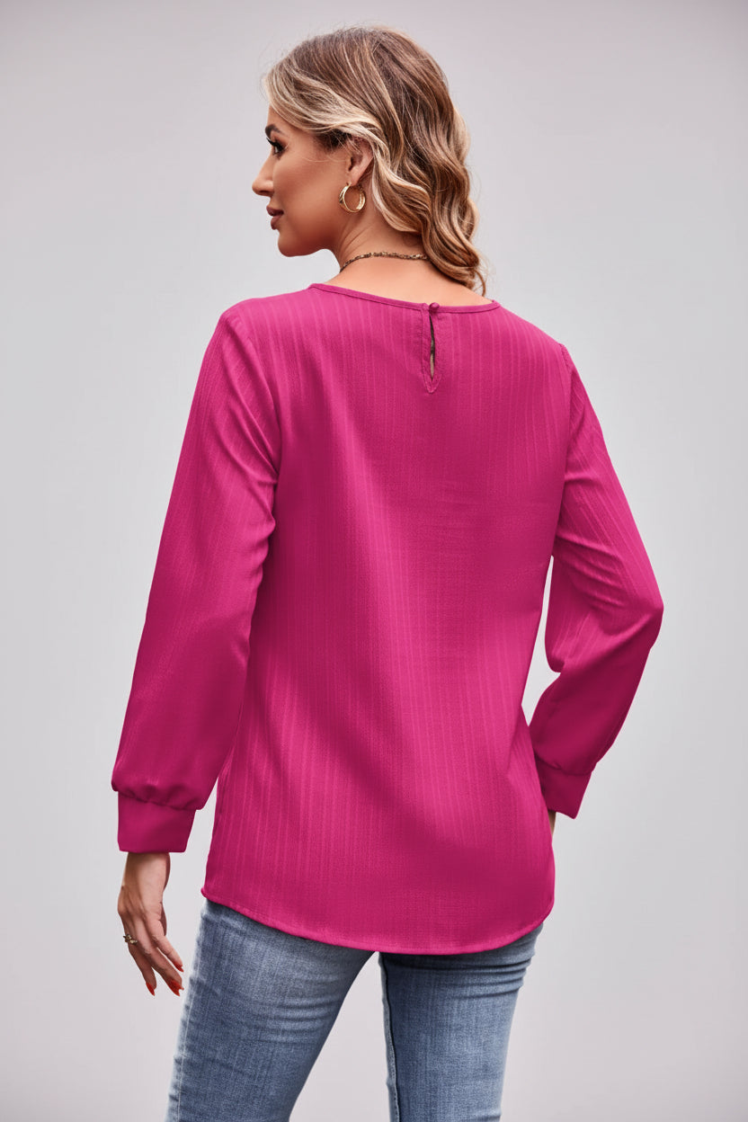 Women’s Round Neck Long Sleeve Tee – Casual Solid Basic Top