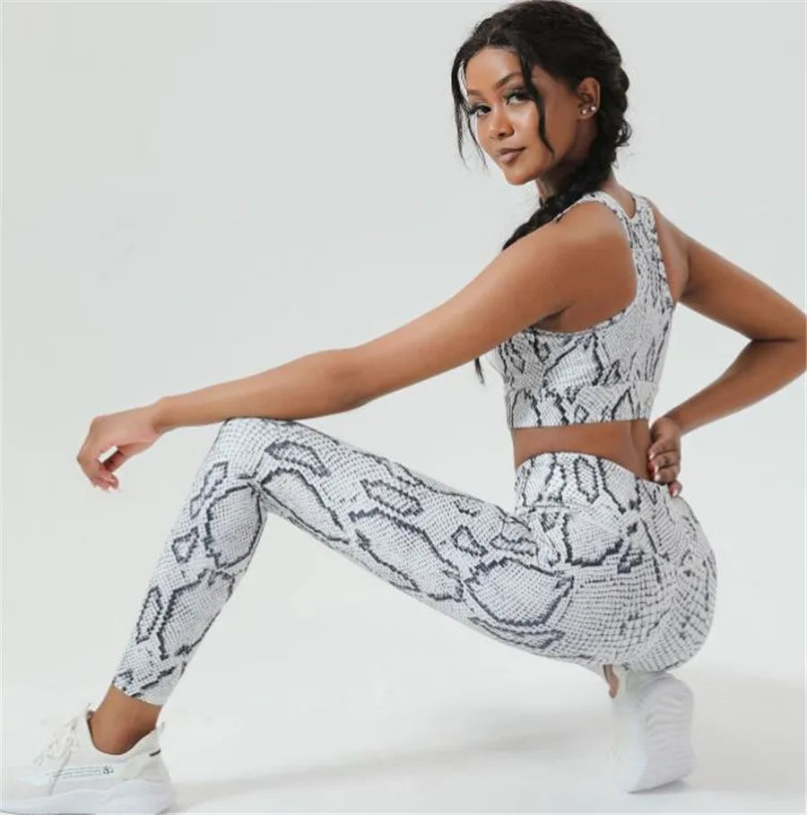 Snake Skin Sport Set Women Gym Outfit Workout Clothes Sportswear Yoga Suit for Fitness Gym Leggings Set Active Wear