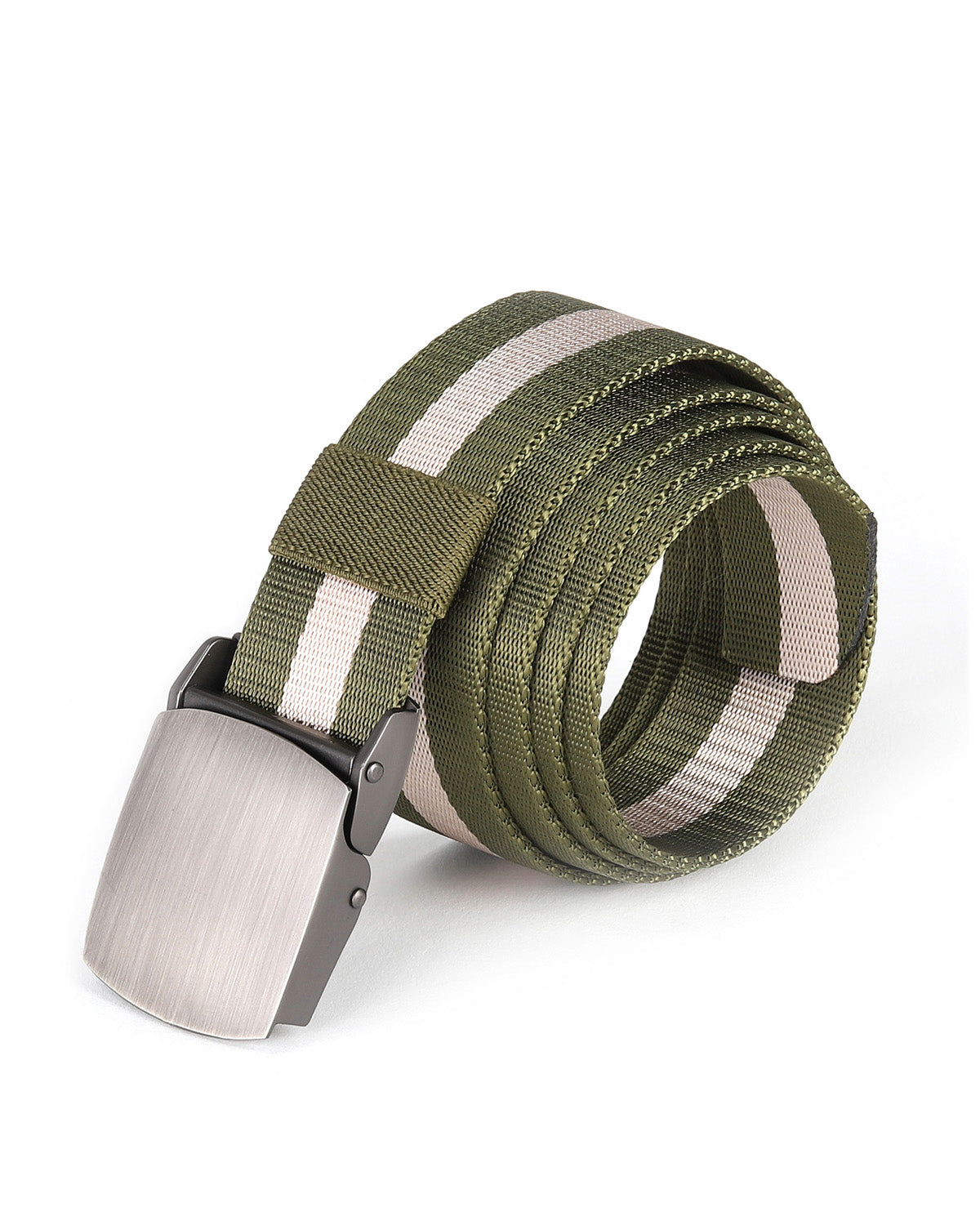 ZIMEGO Mens One Size Adjustable Strap Stripe Nylon Web Belt With Metal Buckle-6