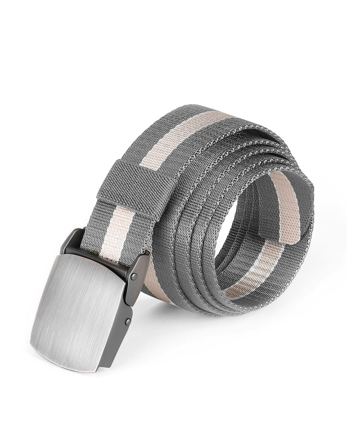 ZIMEGO Mens One Size Adjustable Strap Stripe Nylon Web Belt With Metal Buckle-7