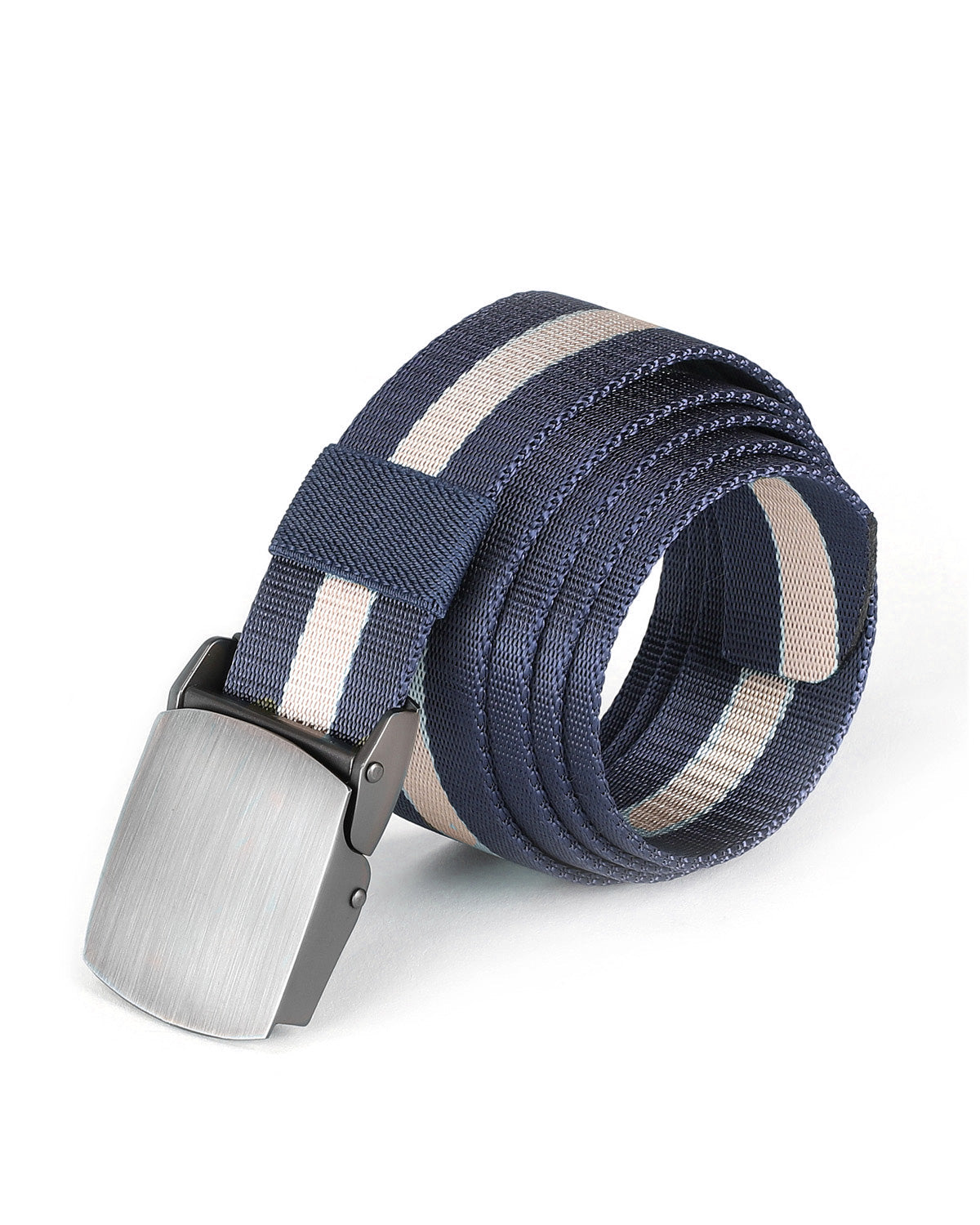 ZIMEGO Mens One Size Adjustable Strap Stripe Nylon Web Belt With Metal Buckle-0