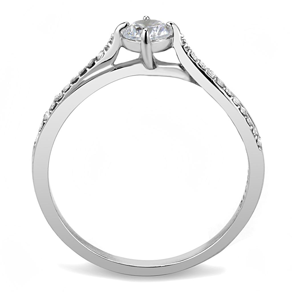 DA035 - High polished (no plating) Stainless Steel Ring with AAA Grade CZ  in Clear-2