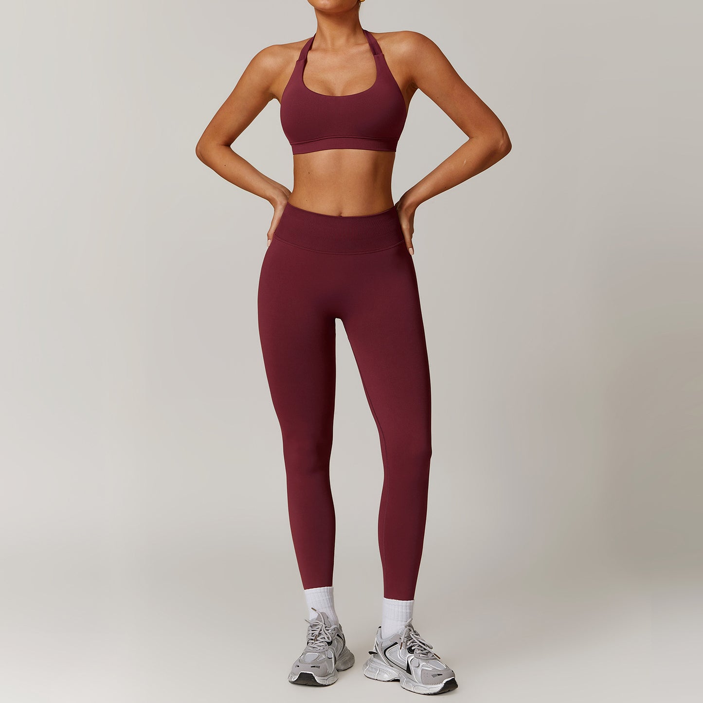 Hanging neck bra+pants yoga set, sports running set